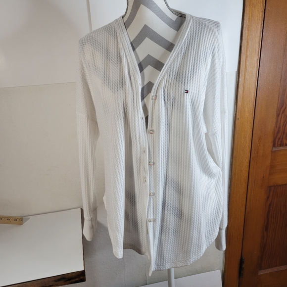 Womens Tommy Hilfiger White waffle weave button front cardigan Size Med - Picture 1 of 8